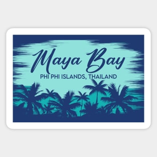 Maya Bay Phi Phi Islands, Thailand Retro Beach Landscape with Palm Trees Sticker